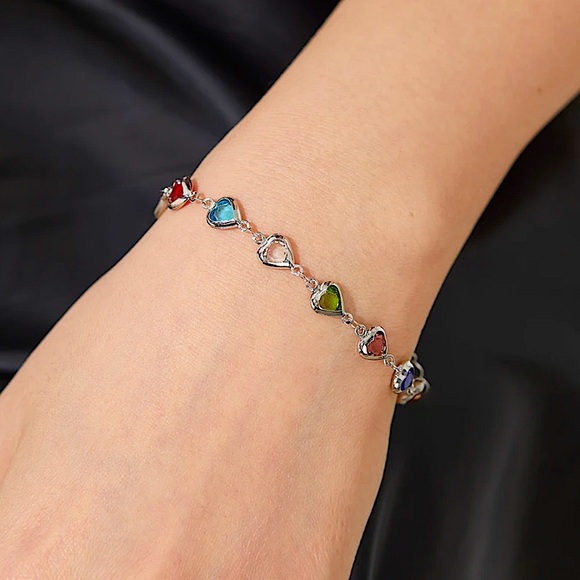 Heart Multicolor Zircon Sterling Silver Bracelet - Picture 3 of 8